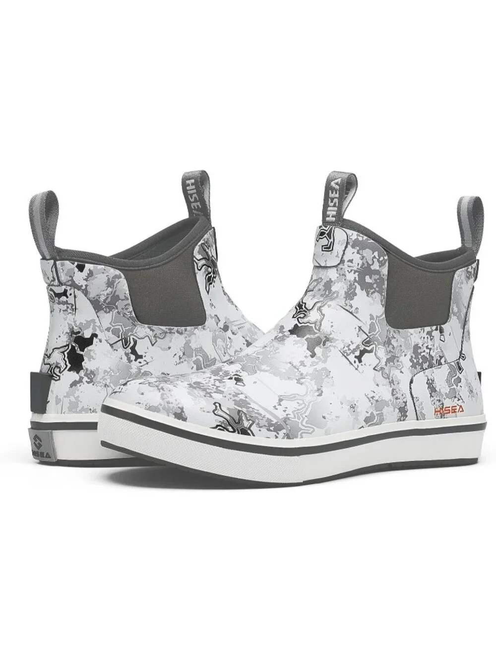 Men's Grey Camo Ankle Deck Waterproof Rubber Neoprene Fishing Non-Slip Rain Boot